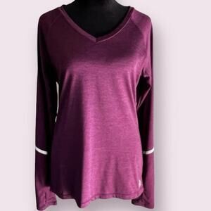 Reebok women’s S long sleeve athletic top, purple V-neck.
